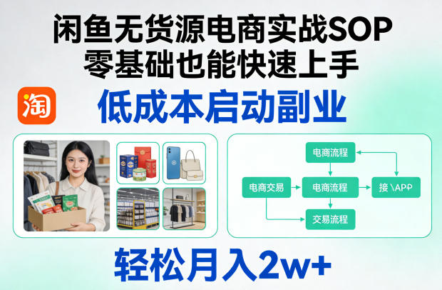 闲鱼无货源电商实战SOP，零基础也能快速上手，低成本启动副业，轻松月入2w+网创项目-知识付费-在线课程-自媒体创业-网络副业-优利资源优利资源网