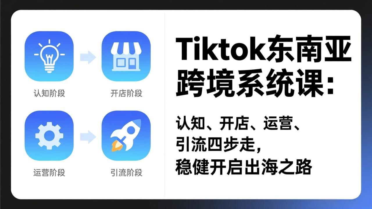 TikTok东南亚跨境系统课：认知、开店、运营、引流四步走，稳健开启出海之路网创项目-知识付费-在线课程-自媒体创业-网络副业-优利资源优利资源网