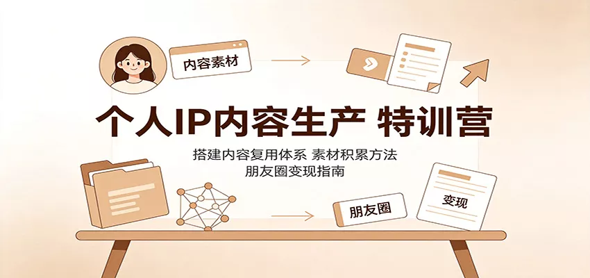 个人IP内容生产特训营：搭建内容复用体系，素材积累方法，朋友圈变现指南网创项目-知识付费-在线课程-自媒体创业-网络副业-优利资源优利资源网