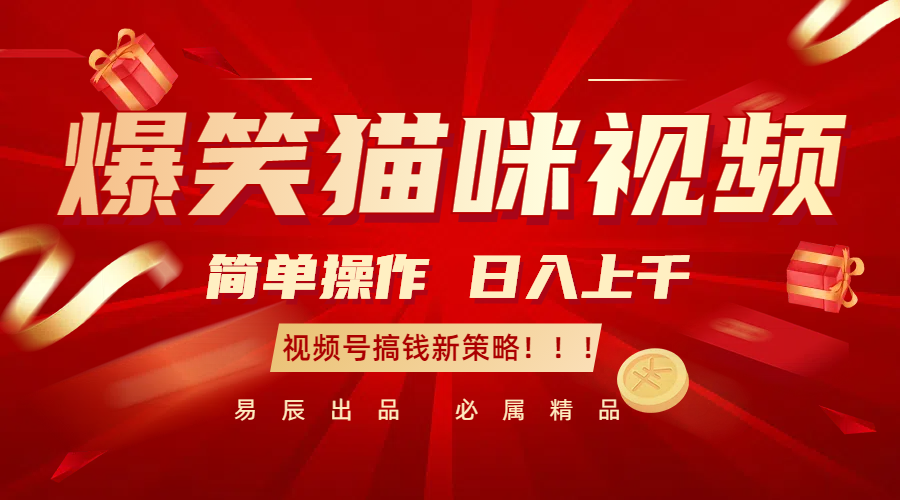 爆笑猫咪视频：简单操作，日入过千，视频号搞钱新策略！网创项目-知识付费-在线课程-自媒体创业-网络副业-优利资源优利资源网