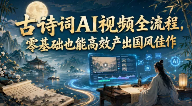 古诗词AI视频全流程，零基础也能高效产出国风佳作网创项目-知识付费-在线课程-自媒体创业-网络副业-优利资源优利资源网