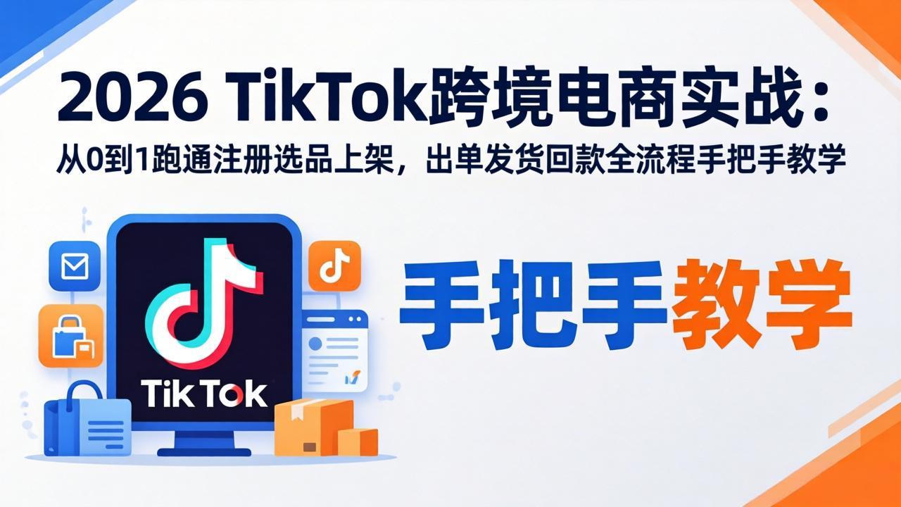 2026TikTok跨境电商实战：从0到1跑通注册选品上架，出单发货回款全流程手把手教学网创项目-知识付费-在线课程-自媒体创业-网络副业-优利资源优利资源网