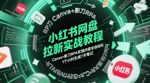 小红书网盘拉新实战教程，Canva+影刀RPA实现内容全自动化，1个小时生成7天笔记网创项目-知识付费-在线课程-自媒体创业-网络副业-优利资源优利资源网