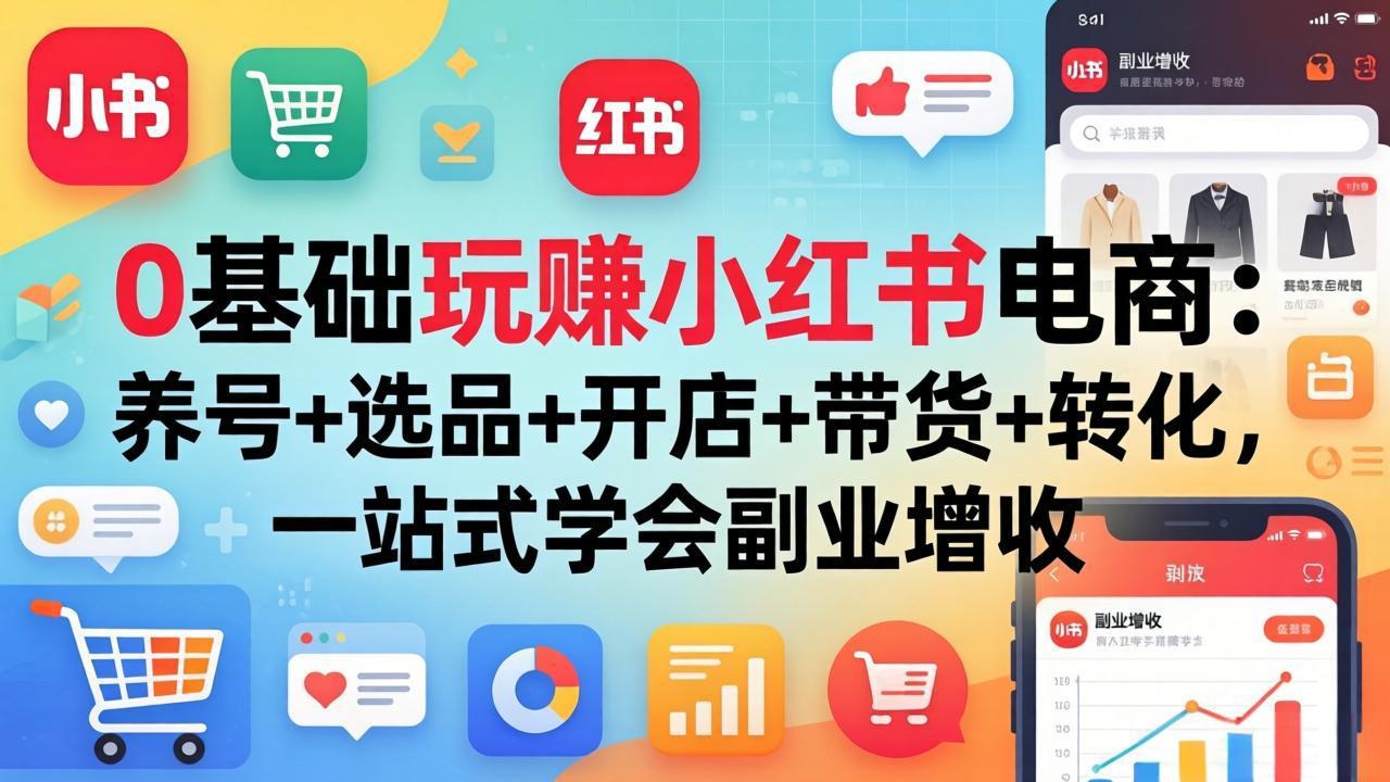 0基础玩赚小红书电商：养号+选品+开店+带货+转化，一站式学会副业增收网创项目-知识付费-在线课程-自媒体创业-网络副业-优利资源优利资源网