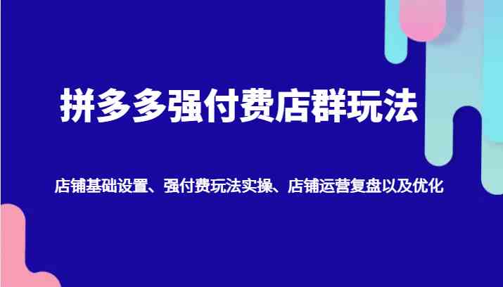 拼多多强付费店群玩法：店铺基础设置、强付费玩法实操、店铺运营复盘以及优化网创项目-知识付费-在线课程-自媒体创业-网络副业-优利资源优利资源网