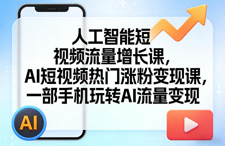 人工智能短视频流量增长课，AI短视频热门涨粉变现课，一部手机玩转AI流量变现网创项目-知识付费-在线课程-自媒体创业-网络副业-优利资源优利资源网