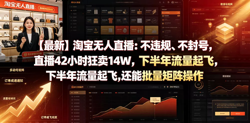 【最新】淘宝无人直播：不违规、不封号，直播42小时狂卖14W，下半年流量起飞，还能批量矩阵操作【揭秘】网创项目-知识付费-在线课程-自媒体创业-网络副业-优利资源优利资源网