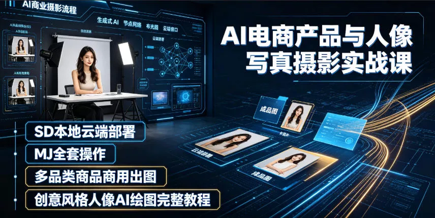 AI电商产品与人像写真摄影实战课｜SD本地云端部署、MJ全套操作、多品类商品商用出图、创意风格人像AI绘图完整教程网创项目-知识付费-在线课程-自媒体创业-网络副业-优利资源优利资源网