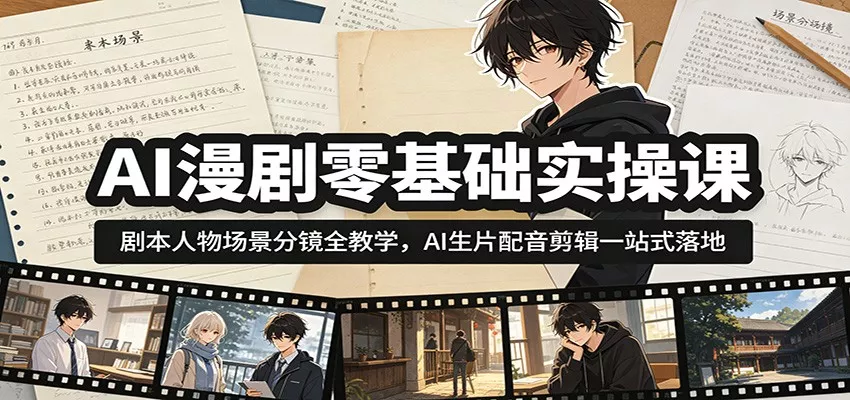 AI漫剧零基础实操课：剧本人物场景分镜全教学，AI生片配音剪辑一站式落地网创项目-知识付费-在线课程-自媒体创业-网络副业-优利资源优利资源网