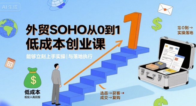 外贸SOHO从0到1低成本创业课，能够立刻上手实操与落地执行网创项目-知识付费-在线课程-自媒体创业-网络副业-优利资源优利资源网