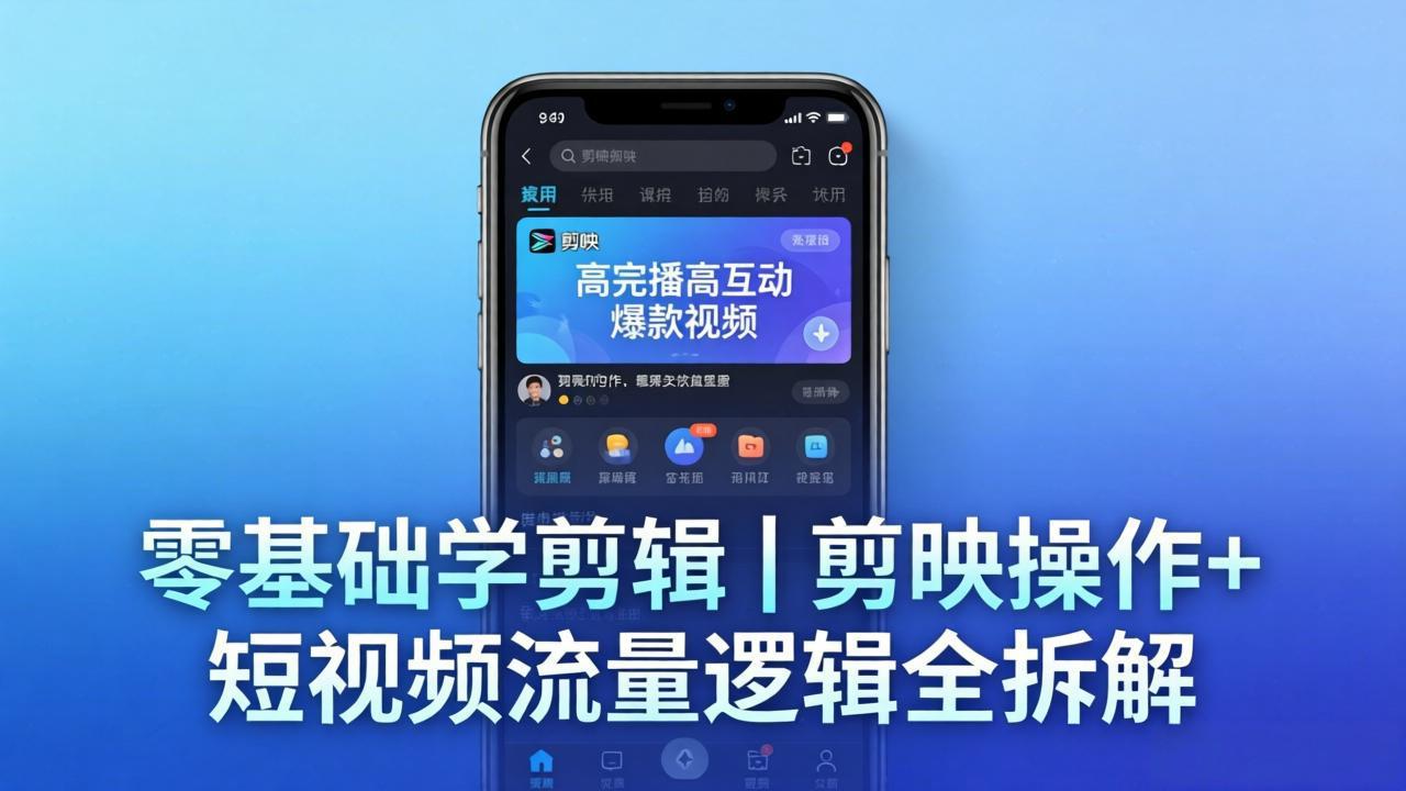 【零基础学剪辑】剪映操作+短视频流量逻辑全拆解｜手把手教你剪出高完播高互动爆款视频网创项目-知识付费-在线课程-自媒体创业-网络副业-优利资源优利资源网