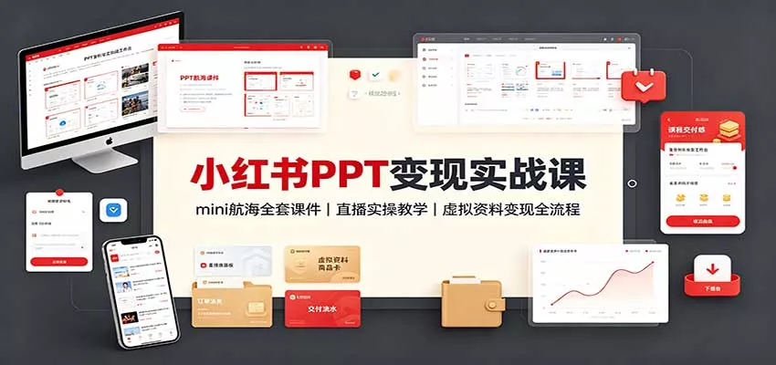 小红书PPT变现实战课：mini航海全套课件+直播实操教学，虚拟资料变现全流程网创项目-知识付费-在线课程-自媒体创业-网络副业-优利资源优利资源网