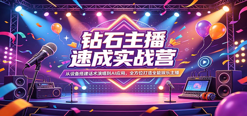 钻石主播速成实战营：从设备搭建话术演唱到AI应用，全方位打造全能娱乐主播网创项目-知识付费-在线课程-自媒体创业-网络副业-优利资源优利资源网