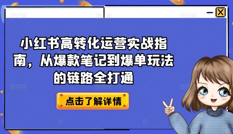 小红书高转化运营实战指南，从爆款笔记到爆单玩法的链路全打通网创项目-知识付费-在线课程-自媒体创业-网络副业-优利资源优利资源网