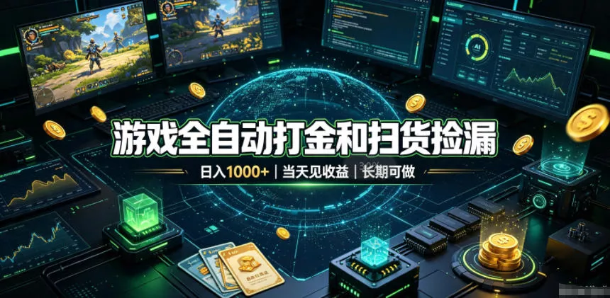游戏全自动打金和扫货捡漏，日入1k+，当天见收益，长期可做！【揭秘】网创项目-知识付费-在线课程-自媒体创业-网络副业-优利资源优利资源网
