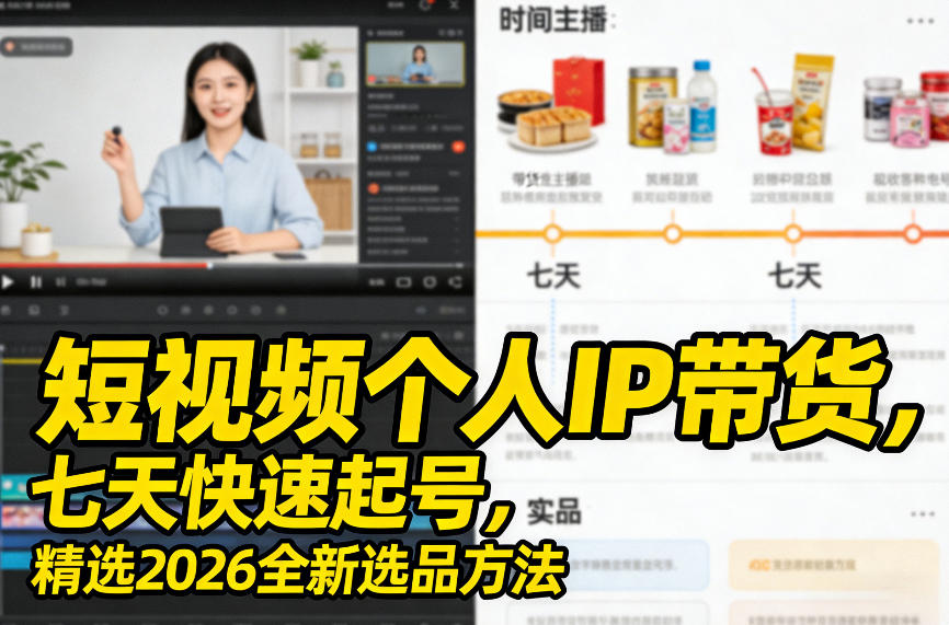 短视频个人IP带货，七天快速起号，精选2026全新选品方法网创项目-知识付费-在线课程-自媒体创业-网络副业-优利资源优利资源网