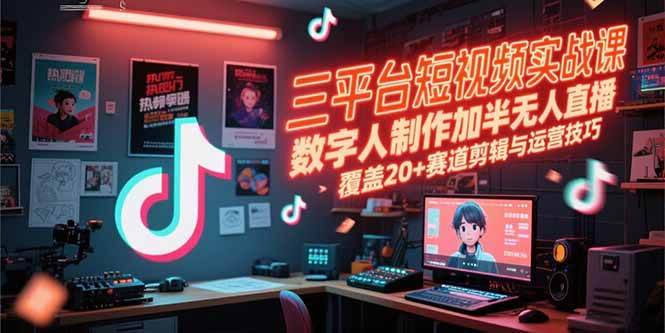 （15265期）三平台短视频实战课，数字人制作加半无人直播，覆盖20+赛道剪辑与运营技巧网创项目-知识付费-在线课程-自媒体创业-网络副业-优利资源优利资源网