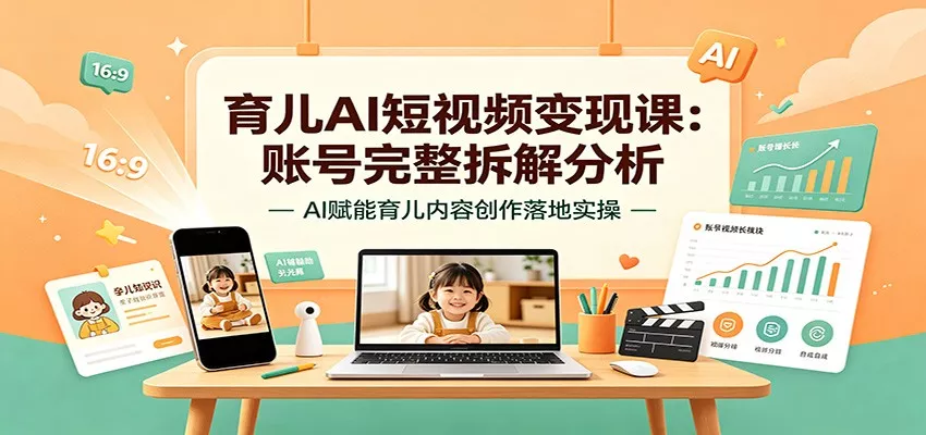 育儿AI短视频变现课：账号完整拆解分析，AI赋能育儿内容创作落地实操网创项目-知识付费-在线课程-自媒体创业-网络副业-优利资源优利资源网