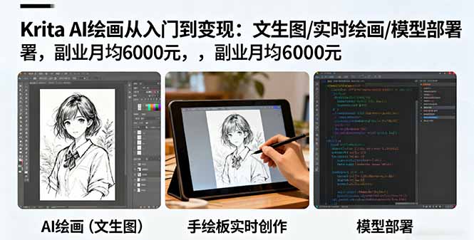 Krita AI绘画从入门到变现：文生图/实时绘画/模型部署，副业月均6000元网创项目-知识付费-在线课程-自媒体创业-网络副业-优利资源优利资源网