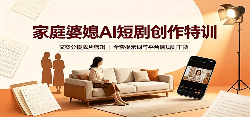家庭婆媳AI短剧创作特训：文案分镜成片剪辑，全套提示词与平台潜规则干货网创项目-知识付费-在线课程-自媒体创业-网络副业-优利资源优利资源网