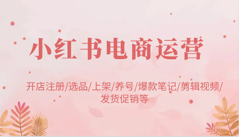 小红书电商运营：开店注册/选品/上架/养号/爆款笔记/剪辑视频/发货促销等网创项目-知识付费-在线课程-自媒体创业-网络副业-优利资源优利资源网