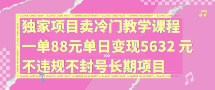 独家项目卖冷门教学课程一单88元单日变现5632元违规不封号长期项目【揭秘】网创项目-知识付费-在线课程-自媒体创业-网络副业-优利资源优利资源网