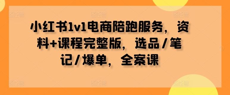 小红书1v1电商陪跑服务，资料+课程完整版，选品/笔记/爆单，全案课网创项目-知识付费-在线课程-自媒体创业-网络副业-优利资源优利资源网