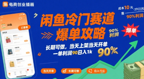 闲鱼冷门赛道爆单攻略，长期可做，当天上架当天开单，一单利润90% 利润，日入1k【揭秘】网创项目-知识付费-在线课程-自媒体创业-网络副业-优利资源优利资源网