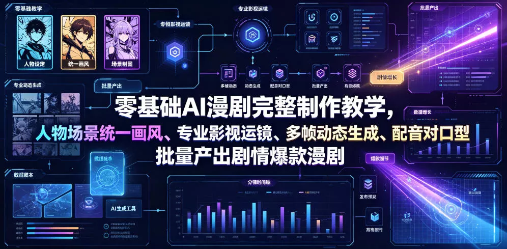 零基础AI漫剧完整制作教学，人物场景统一画风、专业影视运镜、多帧动态生成、配音对口型，批量产出剧情爆款漫剧网创项目-知识付费-在线课程-自媒体创业-网络副业-优利资源优利资源网