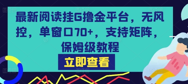 最新阅读挂G撸金平台，无风控，单窗口70+，支持矩阵，保姆级教程【揭秘】网创项目-知识付费-在线课程-自媒体创业-网络副业-优利资源优利资源网