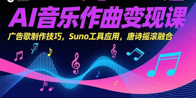 （15370期）AI音乐作曲变现课，广告歌制作技巧，Suno工具应用，唐诗摇滚融合网创项目-知识付费-在线课程-自媒体创业-网络副业-优利资源优利资源网