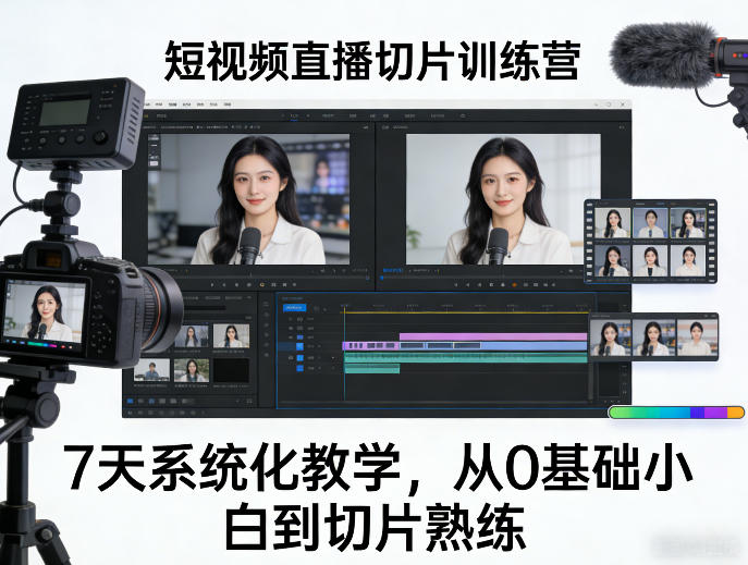 短视频直播切片训练营，7天系统化教学，从0基础小白到切片熟练网创项目-知识付费-在线课程-自媒体创业-网络副业-优利资源优利资源网