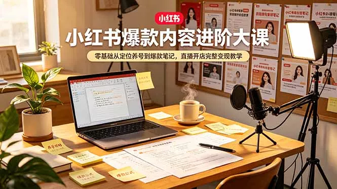 小红书爆款内容进阶大课，零基础从定位养号到爆款笔记，直播开店完整变现教学网创项目-知识付费-在线课程-自媒体创业-网络副业-优利资源优利资源网