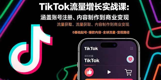 （15791期）TikTok流量增长实战课：涵盖账号注册、流量获取、内容制作到商业变现网创项目-知识付费-在线课程-自媒体创业-网络副业-优利资源优利资源网