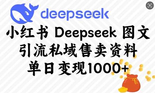 小红书Deepseek图文引流私域售卖资料，单日变现多张网创项目-知识付费-在线课程-自媒体创业-网络副业-优利资源优利资源网