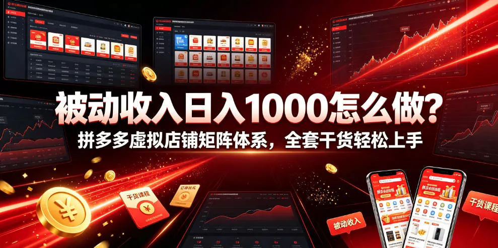 被动收入日入1000怎么做？拼多多虚拟店铺矩阵体系，全套干货轻松上手【揭秘】网创项目-知识付费-在线课程-自媒体创业-网络副业-优利资源优利资源网