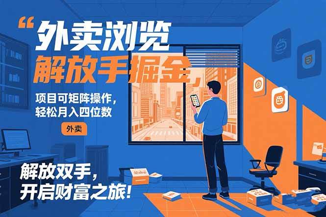 （15440期）外卖浏览掘金项目 可矩阵操作 轻松日入500+网创项目-知识付费-在线课程-自媒体创业-网络副业-优利资源优利资源网