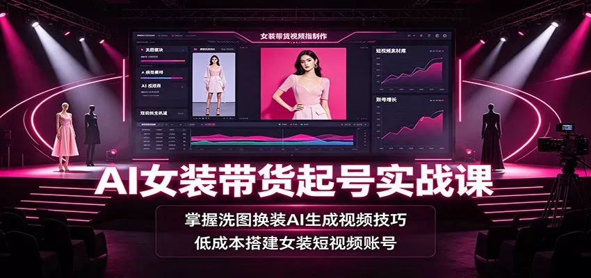 AI女装带货起号实战课：掌握洗图换装AI生成视频技巧，低成本搭建女装短视频账号网创项目-知识付费-在线课程-自媒体创业-网络副业-优利资源优利资源网