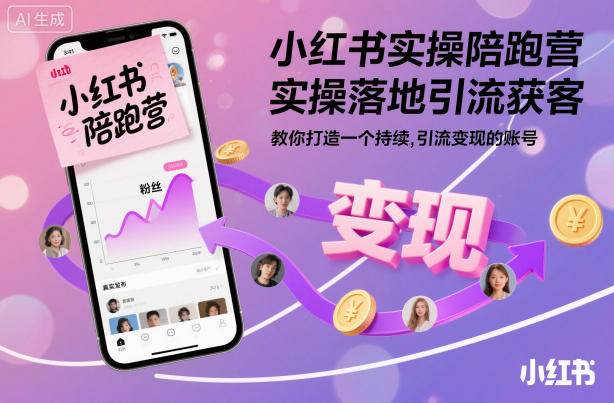 小红书实操陪跑营，实操落地引流获客，教你打造一个持续引流变现的账号网创项目-知识付费-在线课程-自媒体创业-网络副业-优利资源优利资源网