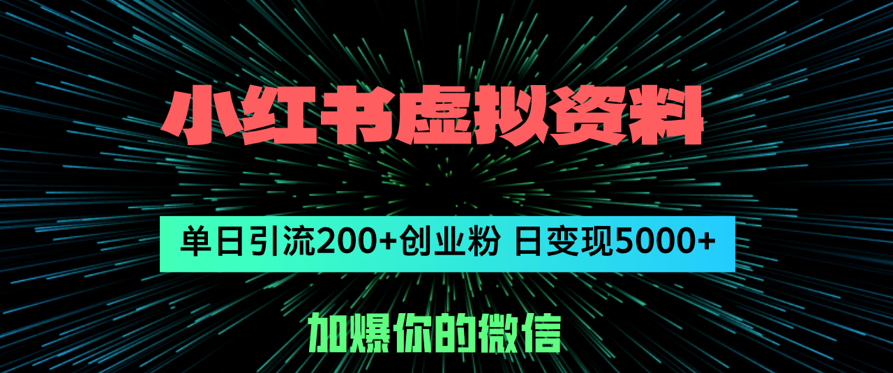 （12164期）小红书虚拟资料日引流200+创业粉，单日变现5000+网创项目-知识付费-在线课程-自媒体创业-网络副业-优利资源优利资源网