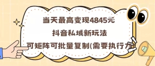 当天最高变现1k+，抖音私域新玩法，可矩阵可批量复制网创项目-知识付费-在线课程-自媒体创业-网络副业-优利资源优利资源网