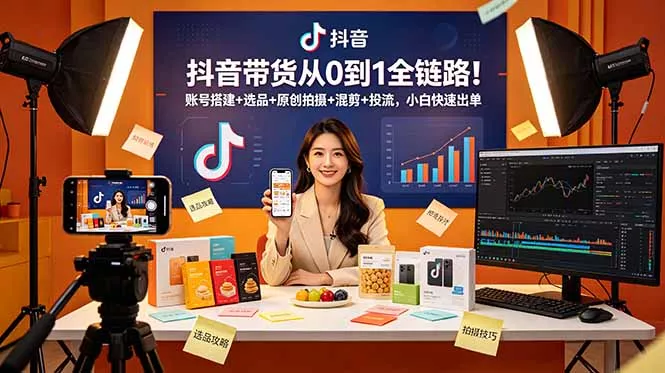 抖音带货从0到1全链路！账号搭建+选品+原创拍摄+混剪+投流，小白快速出单网创项目-知识付费-在线课程-自媒体创业-网络副业-优利资源优利资源网
