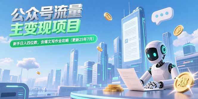 （15340期）公众号流量主变现项目，新手日入四位数，含爆文写作全攻略(更新25年7月)网创项目-知识付费-在线课程-自媒体创业-网络副业-优利资源优利资源网