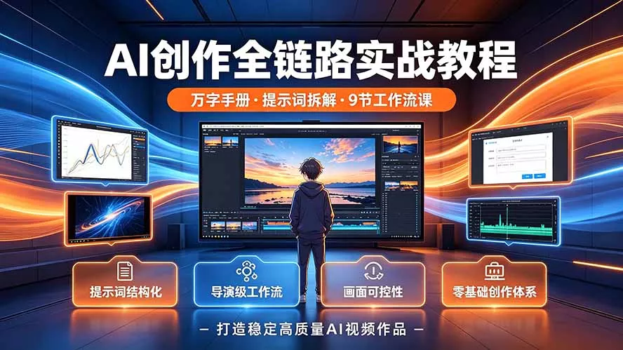AI创作全链路实战教程｜万字手册·提示词拆解·9节工作流课，打造稳定高质量AI视频作品网创项目-知识付费-在线课程-自媒体创业-网络副业-优利资源优利资源网