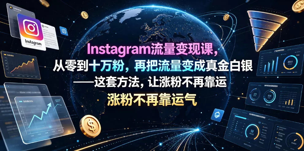 Instagram流量变现课，从零到十万粉，再把流量变成真金白银——这套方法，让涨粉不再靠运气【原创双语字幕】网创项目-知识付费-在线课程-自媒体创业-网络副业-优利资源优利资源网