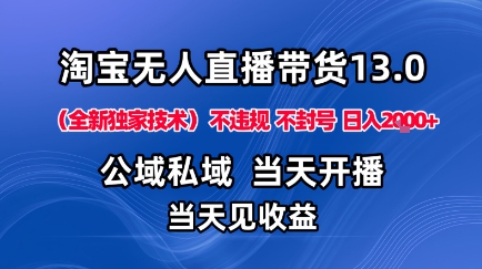 淘宝无人直播13.0，公域私域技术，不封号，不违规布局下半年旺季赛道，日入1K+(独家技术)【揭秘】网创项目-知识付费-在线课程-自媒体创业-网络副业-优利资源优利资源网