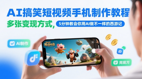 AI搞笑短视频手机制作教程，多张变现方式，5分钟教会你用AI做不一样的西游记网创项目-知识付费-在线课程-自媒体创业-网络副业-优利资源优利资源网