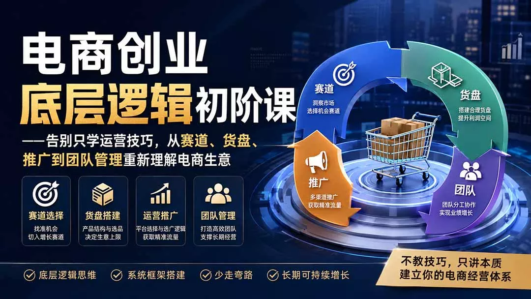 电商创业底层逻辑初阶课——告别只学运营技巧,从赛道、货盘、推广到团队管理重新理解电商生意 电商创业底层逻辑初阶课——告别只学运营技巧,从赛道、货盘、推广到团队管理重新理解电商生意