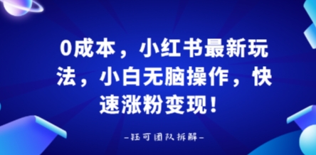 0成本，小红书最新玩法，小白无脑操作，快速涨粉变现网创项目-知识付费-在线课程-自媒体创业-网络副业-优利资源优利资源网