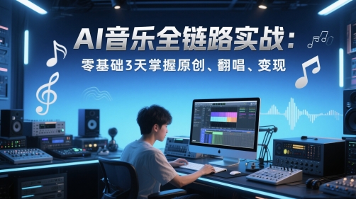 AI音乐全链路实战变现课：零基础3天掌握原创、翻唱、变现网创项目-知识付费-在线课程-自媒体创业-网络副业-优利资源优利资源网